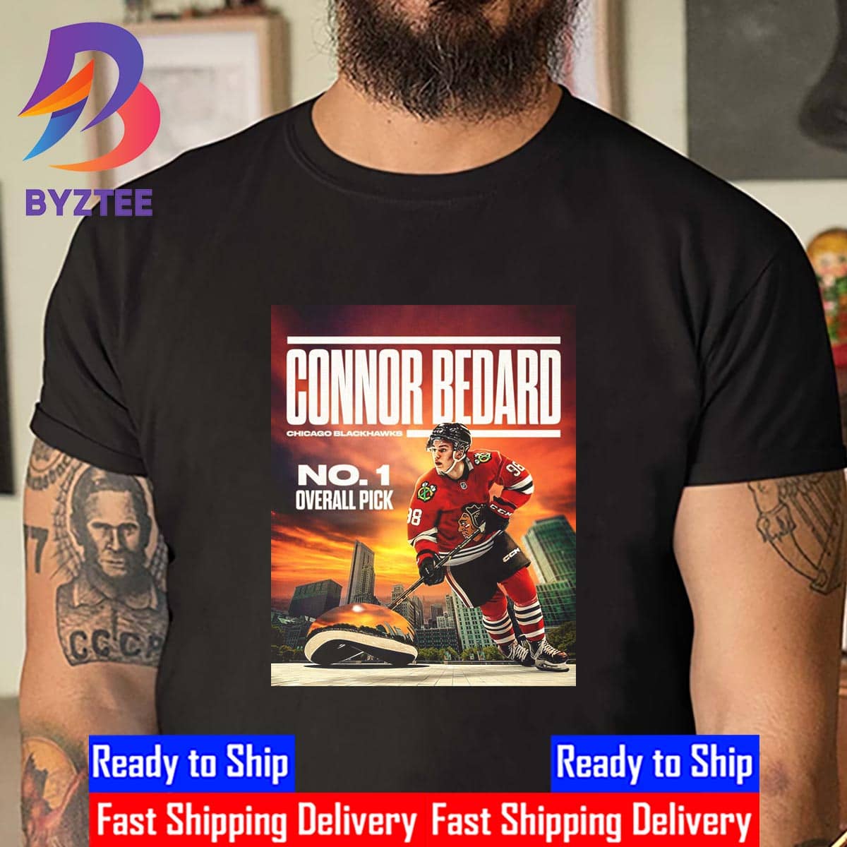 Connor Bedard Men's Long Sleeve T-Shirt, Chicago Hockey Men's Long Sleeve  T-Shirt