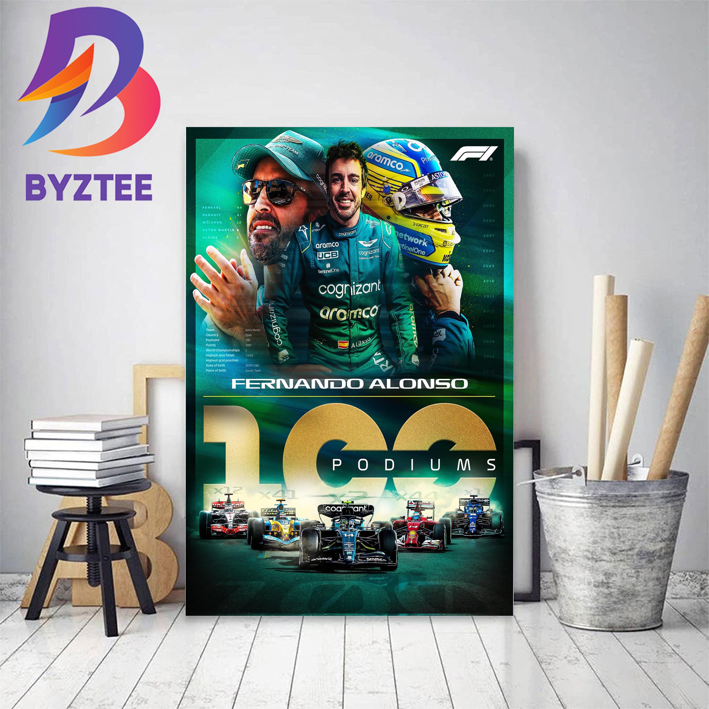Fernando Alonso 100th Podium Reinstated Decor Poster Canvas - Byztee