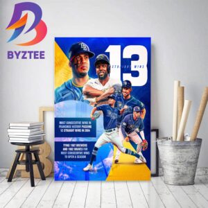 13 Straight Wins In MLB By Tampa Bay Rays Decor Poster Canvas
