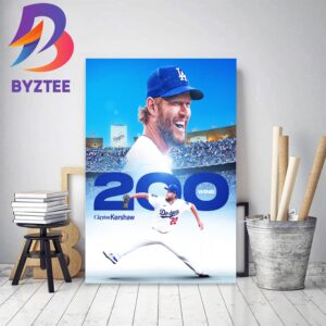 Los Angeles Dodgers Clayton Kershaw 200 Career Wins In MLB Decor Poster Canvas