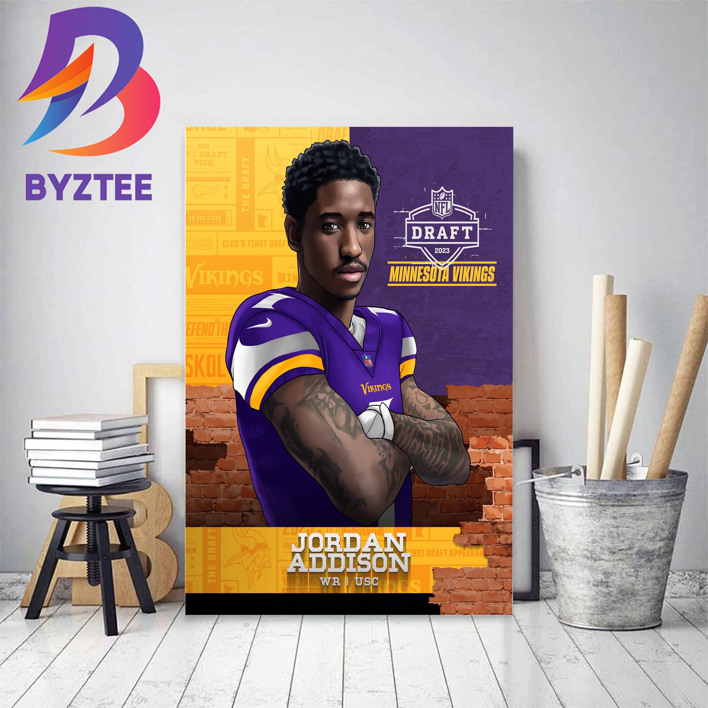 Minnesota Vikings Lithograph print of Jordan Addison 2023