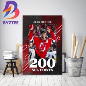 New Jersey Devils Jack Hughes 200 NHL Points Decor Poster Canvas