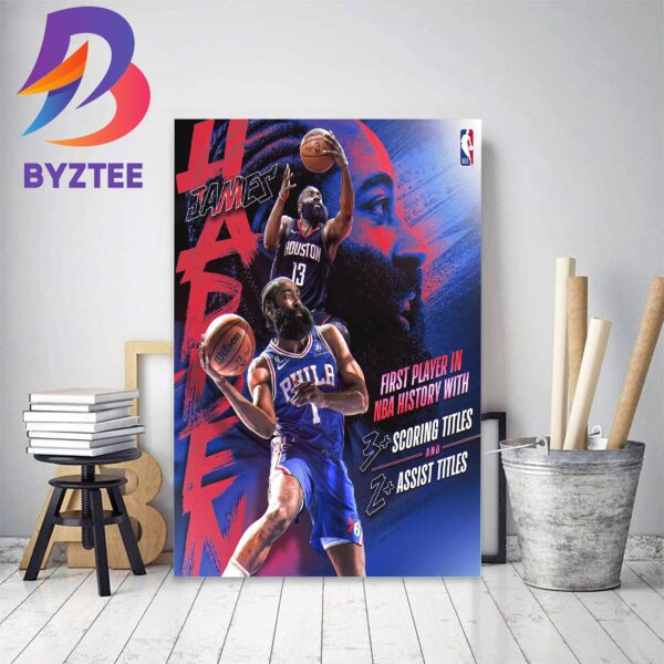 Philadelphia 76ers James Harden 3+ Scoring And 2+ Assist Titles In NBA Decor Poster Canvas