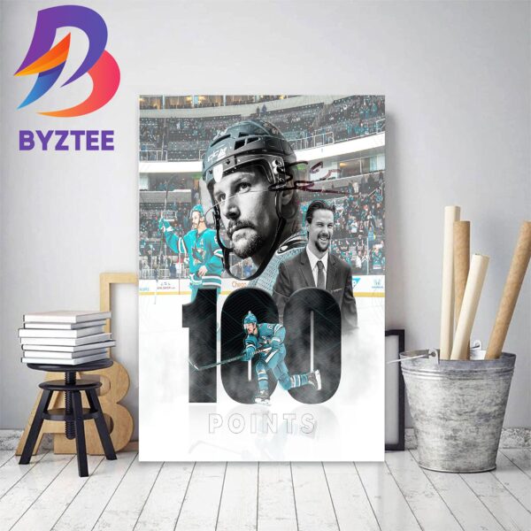 San Jose Sharks Erik Karlsson 100 Points In NHL Decor Poster Canvas