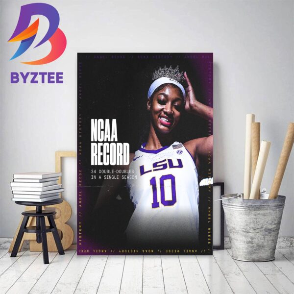 The Double-Double Queen Is Angel Reese With 34 Double-Doubles Decor Poster Canvas