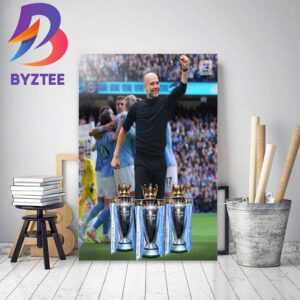 3 Premier League Champions Titles In A Row For Pep Guardiola And Man City Home Decor Poster Canvas