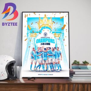 Manchester City 21-22-23 Premier League Champions 3 In A Row Home Decor Poster Canvas