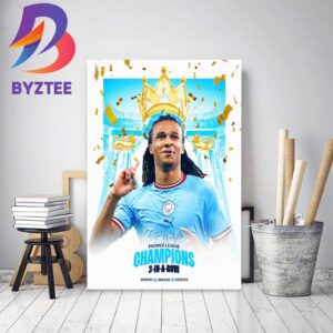 Nathan Ake And Manchester City Premier League Champions 3 In A Row Home Decor Poster Canvas