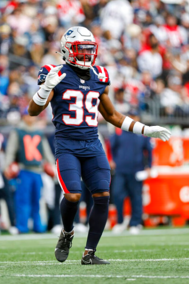 New England Patriots cornerback Tae Hayes plays during an NFL game against the Miami Dolphins on Jan. 1 2023 at Gillette Stadium in Foxborough Mass
