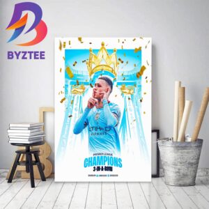 Phil Foden And Manchester City Premier League Champions 3 In A Row Home Decor Poster Canvas
