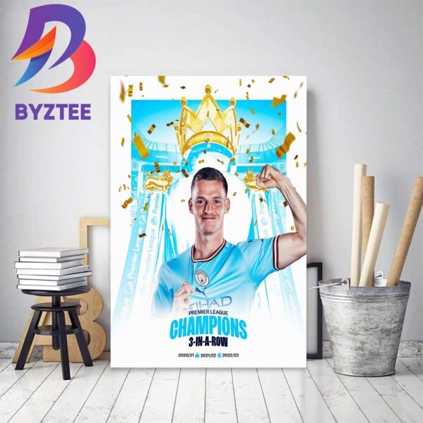 Sergio Gomez And Manchester City Premier League Champions 3 In A Row Home Decor Poster Canvas