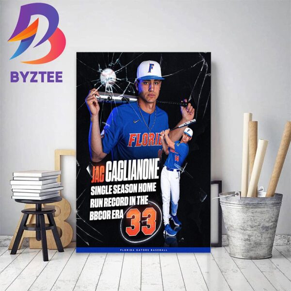 Florida Gators Baseball Jac Caglianone Single Season Home Run Record In The Bbcor Era Home Decor Poster Canvas