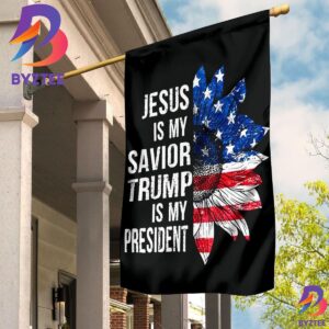 Jesus Is My Savior Trump Is My President Flag American Sunflower Flag Front Yard Decor 2 Sides Garden House Flag
