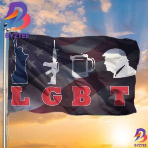 LGBT Liberty Guns Beer Trump American Flag Funny LGBT Parody Support Trump MAGA For Home Decor 2 Sides Garden House Flag