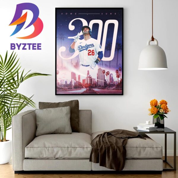 Los Angeles Dodgers JD Martinez 300 Home Runs In MLB Home Decor Poster Canvas