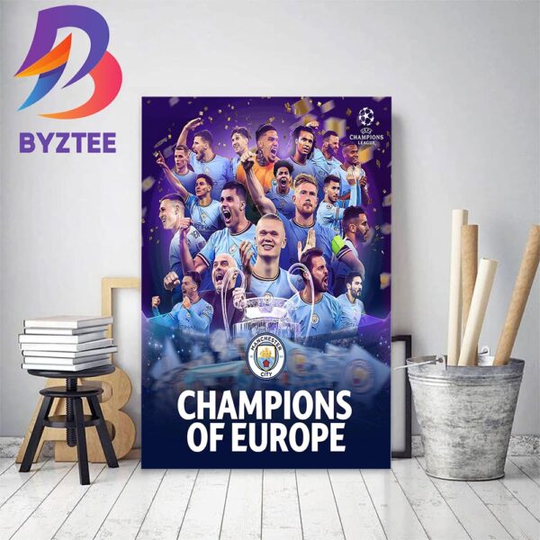 Man City Are Champions Of Europe For The First Time Home Decor Poster Canvas