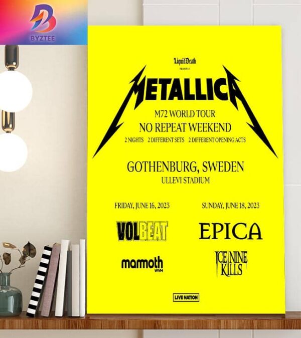 Metallica Gothenburg Sweden In M72 World Tour No Repeat Weekend Poster Home Decor Poster Canvas