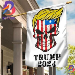 President Donald Trump 2024 MAGA Skull USA Flag Skeleton Trump Merch 2 Sides Garden House Flag