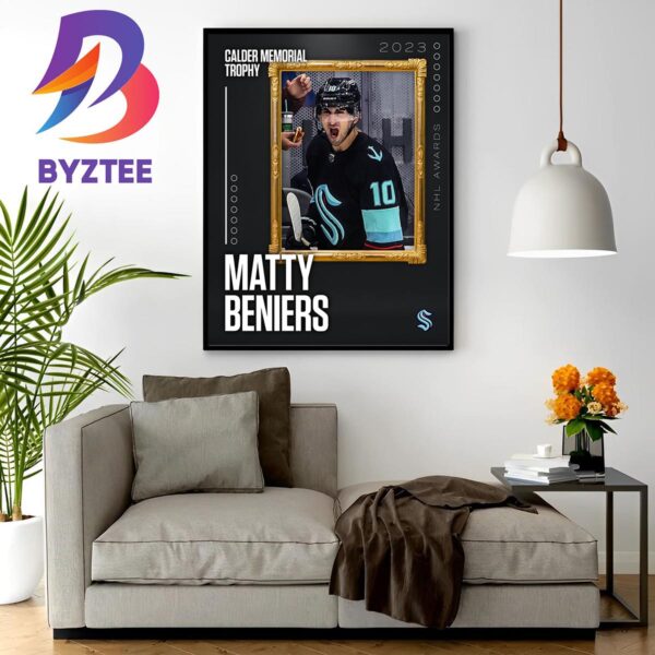The Calder Memorial Trophy For The Best Rookie In The NHL Matty Beniers Home Decor Poster Canvas