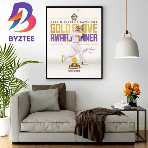Dylan Crews Is 2023 Division I Rawlings Golden Glove Winner From LSU Baseball Home Decor Poster Canvas