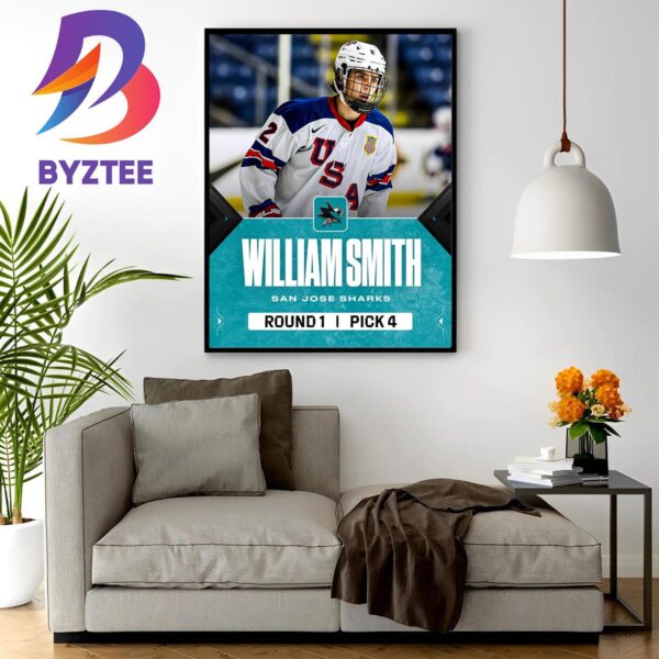 With The 4th Overall Pick In The 2023 NHL Draft San Jose Sharks Select Will Smith Home Decor Poster Canvas