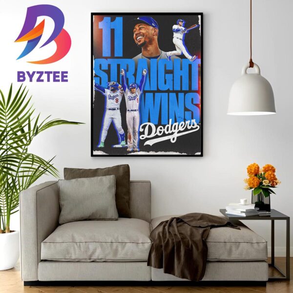Los Angeles Dodgers 11 Straight Wins In MLB Wall Decor Poster Canvas