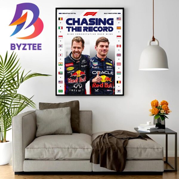 Max Verstappen F1 Chasing The Record Nine Consecutive Race Wins Wall Decor Poster Canvas