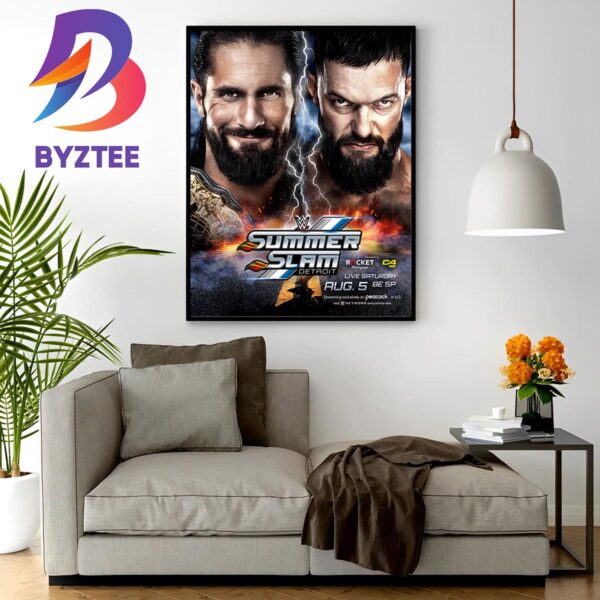 Seth Rollins Defends The World Heavyweight Championship Against Finn Balor At WWE Summerslam Wall Decor Poster Canvas