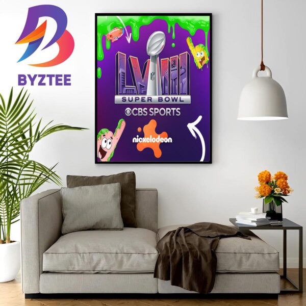 Super Bowl LVIII Gets a Slime-Filled Twist CBS Sports and Nickelodeon Team Up for a Unique Alternate Telecast on February 11th Wall Decor Poster Canvas