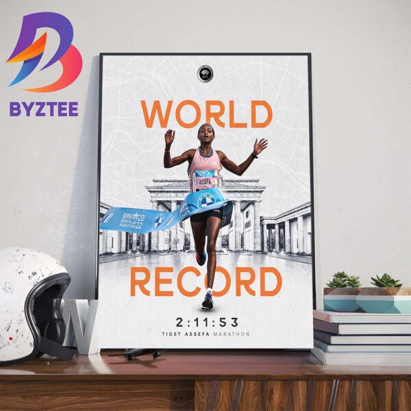 Congratulations To Tigst Assefa For 2023 New Marathon World Record at The Berlin Wall Decor Poster Canvas