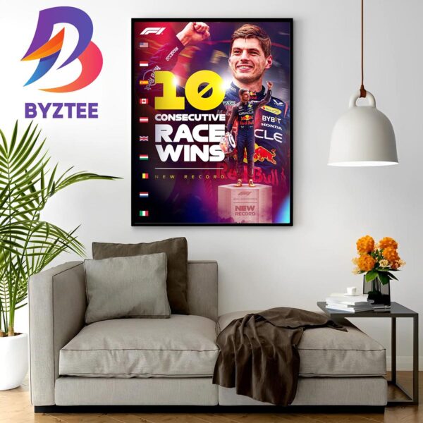 Max Verstappen 10 Consecutive Race Wins A New F1 Record At Monza Italian GP Wall Decor Poster Canvas