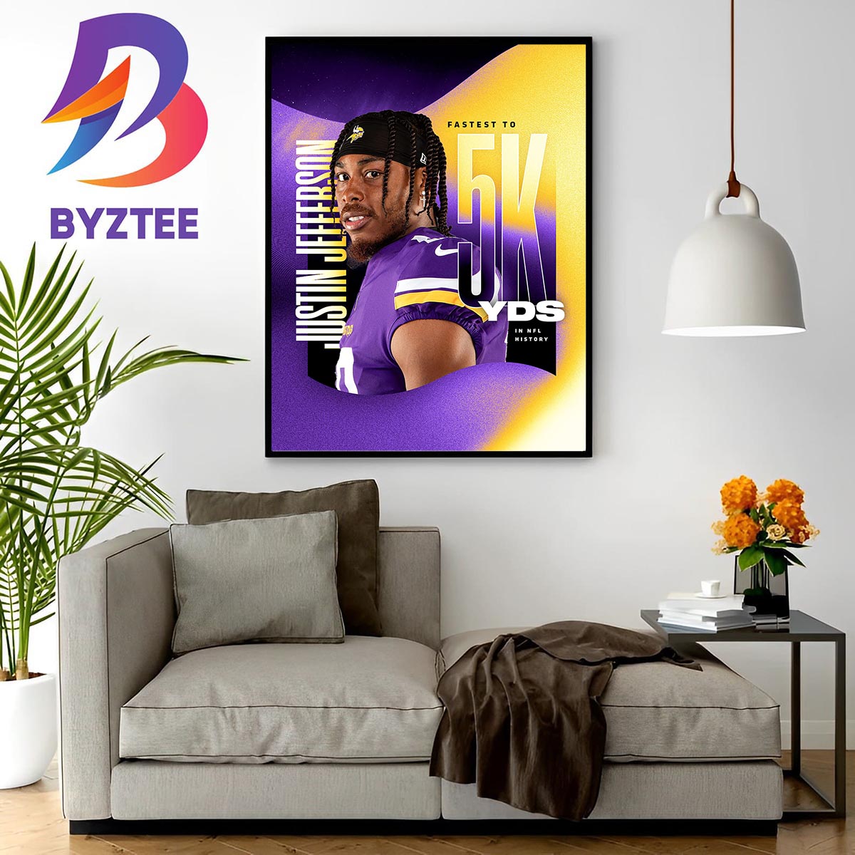 Justin Jefferson Poster Minnesota Vikings Canvas Wrap Wall 