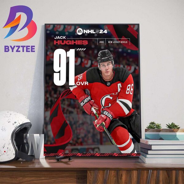 New Jersey Devils Jack Hughes Rating At EA Sports NHL 24 Wall Decor Poster Canvas