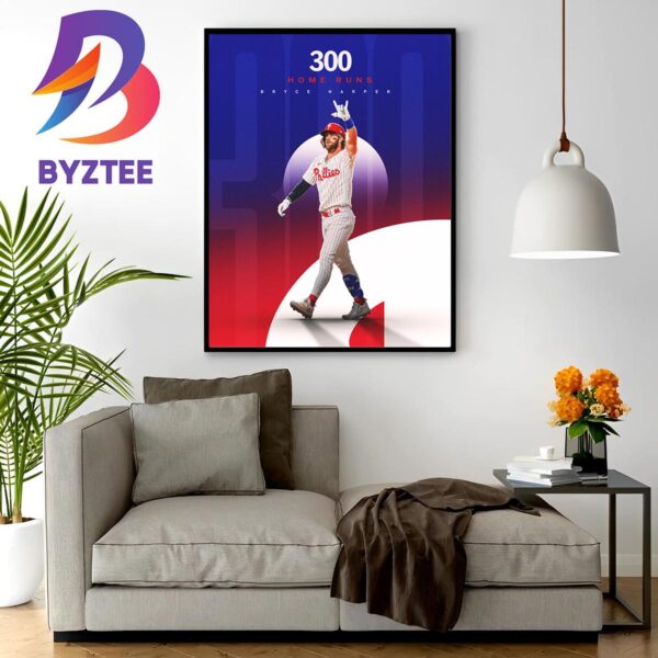 Philadelphia Phillies Bryce Harper 300 Home Runs In MLB Wall Decor Poster Canvas