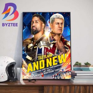 Jey Uso and The American Nightmare Cody Rhodes And New Undisputed WWE Tag Team Champions At WWE Fastlane Wall Decor Poster Canvas