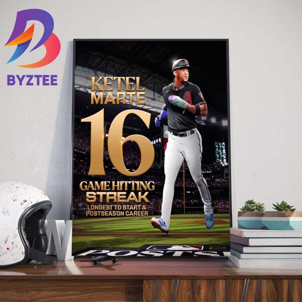 Ketel Marte 16 Game Hitting Streak Longest to Start a Postseason Career Wall Decor Poster Canvas