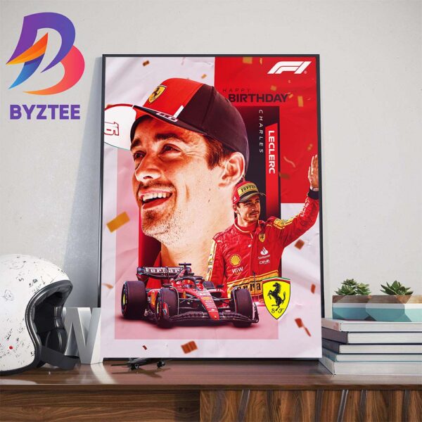 Official Poster For Happy Birthday To Charles Leclerc Of Scuderia Ferrari F1 Team Wall Decor Poster Canvas