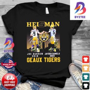 Heisman Trophy Joe Burrow 2019 And Jayden Daniel 2023 LSU Tigers Signatures Unisex T-Shirt