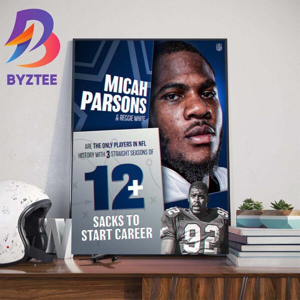 Micah Parsons And Reggie White Are The Only Players In NFL History With 3 Straight Seasons Of 12 Sacks To Start Career Wall Decor Poster Canvas
