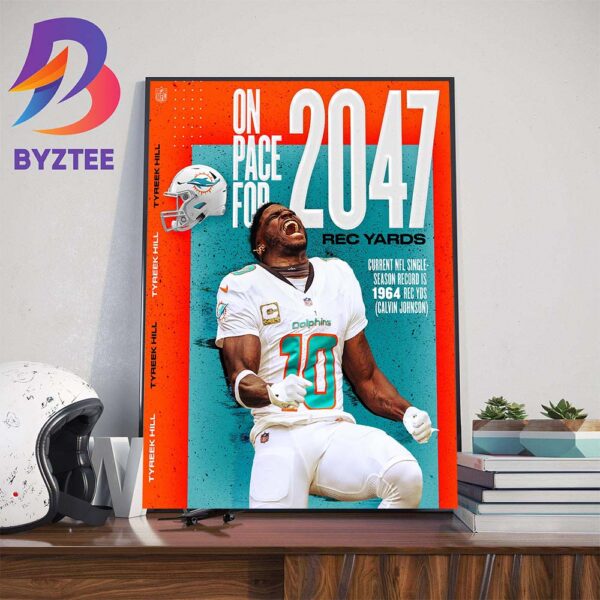 The Miami Dolphins Player Tyreek Hill On Pace For 2047 REC Yards Wall Decor Poster Canvas