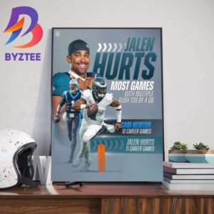 The Philadelphia Eagles Player Jalen Hurts Most Games With Multiple Rush TDs By A QB Wall Decor Poster Canvas