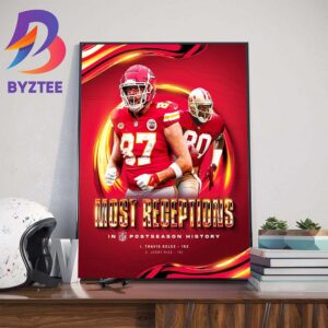 Congratulations To Travis Kelce Is the Most Receptions In NFL Postseason History Art Decor Poster Canvas