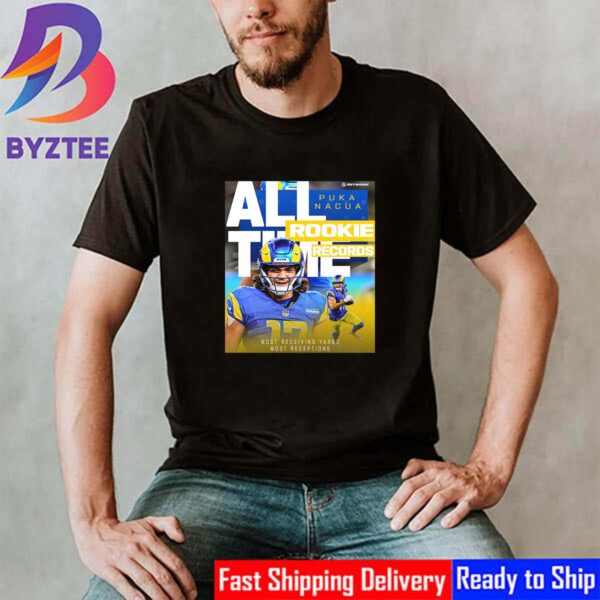 Los Angeles Rams Player Puka Nacua All-Time Rookie Records Most Receiving Yards Most Receptions Vintage T-Shirt