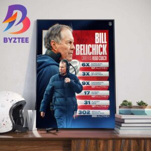 New England Patriots Legend Bill Belichick Career As Head Coach Art Decor Poster Canvas