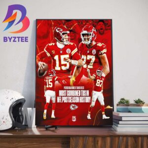 Patrick Mahomes x Travis Kelce For Most Combined TDs In NFL Postseason History Art Decor Poster Canvas