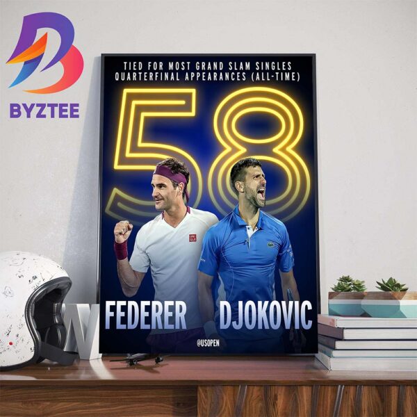 Roger Federer And Novak Djokovic 58 Tied For Most Grand Slam Singles Quarterfinal Appearances Art Decor Poster Canvas