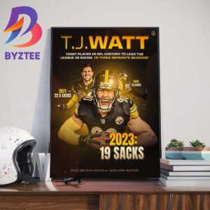 TJ Watt Is The First Player In NFL History To Lead The League In Sacks In Three Separate Seasons Art Decor Poster Canvas