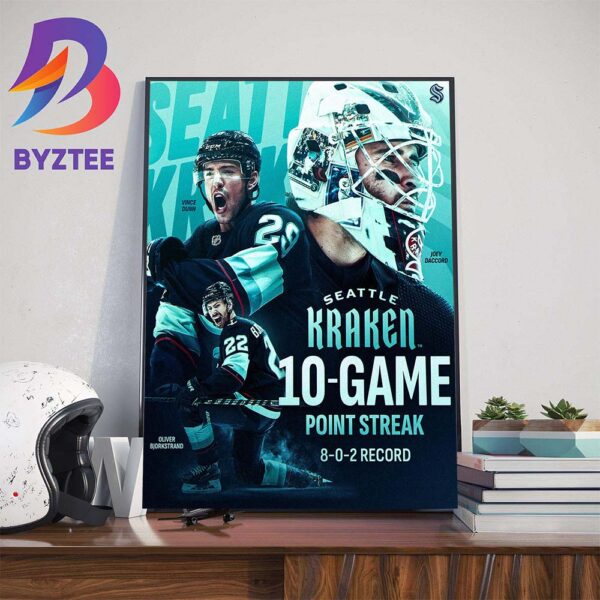 The Seattle Kraken 10-Game Point Streak 8-0-2 Record With Sixth Straight Victory Art Decorations Poster Canvas