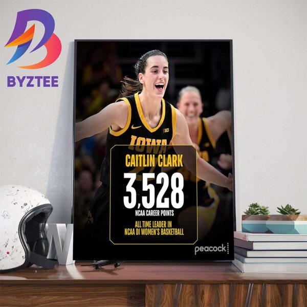 Caitlin Clark 3528 NCAA Career Points All-Time Leader In NCAA DI Womens Basketball Art Decorations Poster Canvas