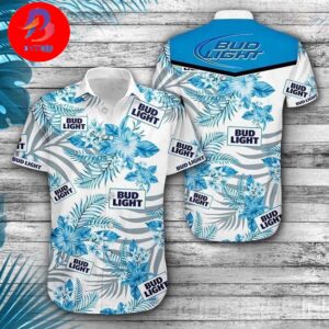 Bud Light Premium For Family Vacation Tropical Summer Hawaiian Shirt Blue Tropical Flowers Perfect Gift